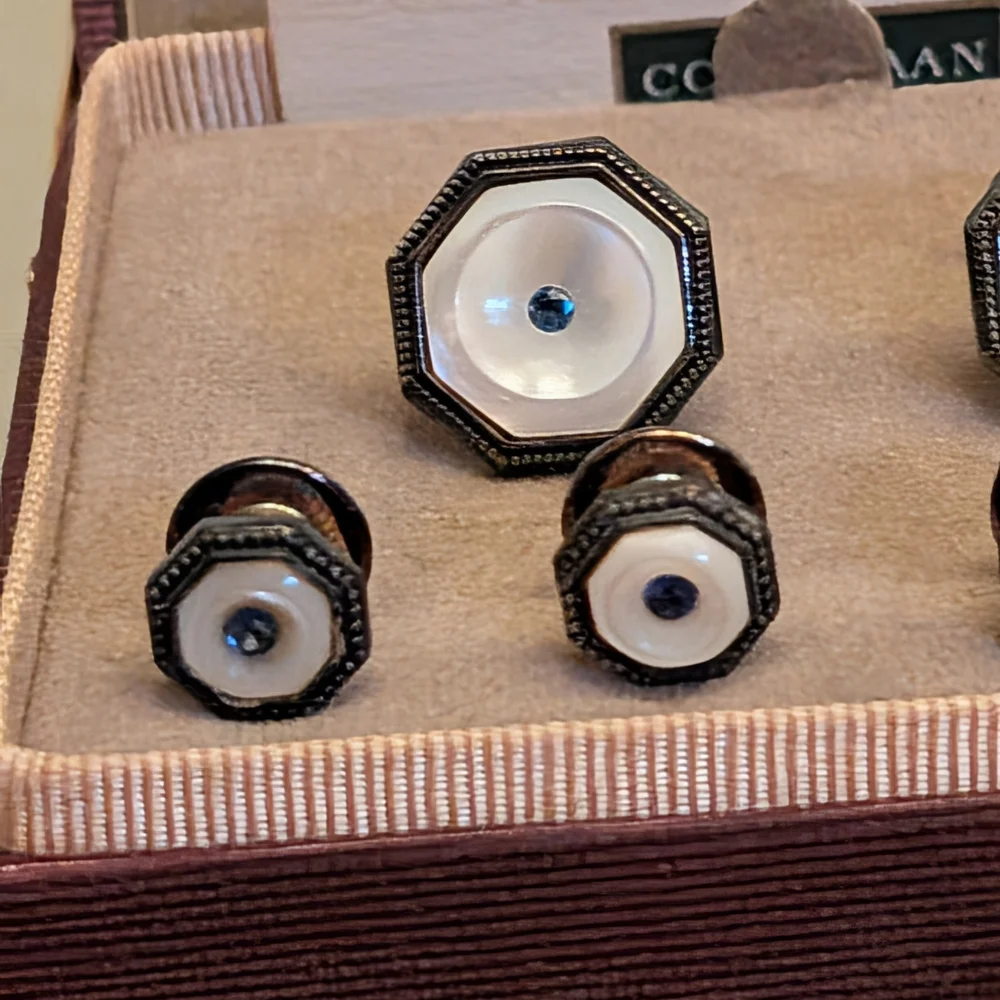 Cole Haan Retro Silver & White Cufflinks Set